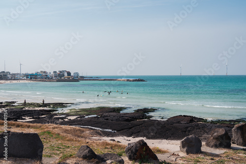 Woljeong-ri beach, Jeju Olle Trail route 20 in Jeju island, Korea photo