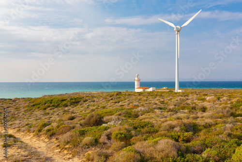 Polente Lighthouse is located at the westernmost edge of Bozcaada and was built in 1861. Polente light is 32 meters high and can send its light up to 15 nautical miles or 28 kilometers. photo