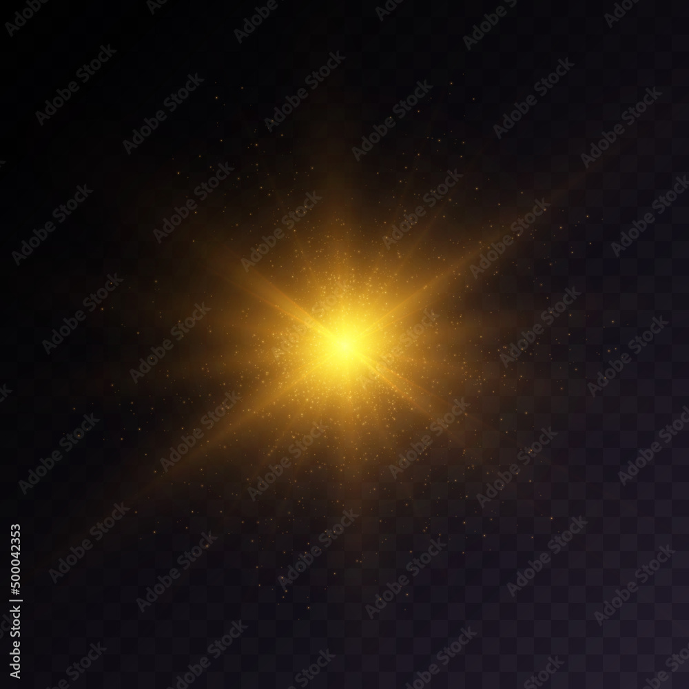 Golden light effect isolated on transparent background. Solar flare with rays and glare.Star formation Golden light effect isolated on transparent background. Solar flare with rays and glare.Star formation