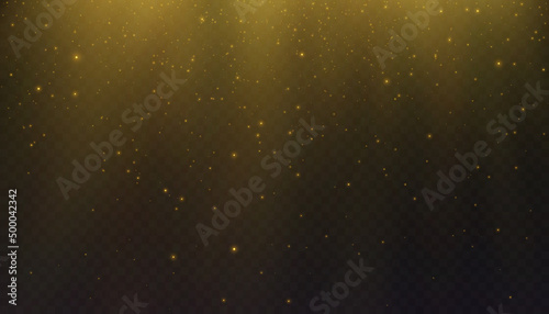 Golden rays shine down on a dark background Vector illustration