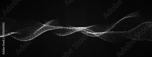Monochrome background. Halftone 3d wave design, spiral. Texture lines, point. Pattern outer space. Plexus glow dots. Milky Way. LED strip. Poster technology, presentations, business.