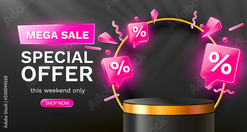 Mega sale special offer, Stage podium percent, Stage Podium Scene with for Award, Decor element background. Vector