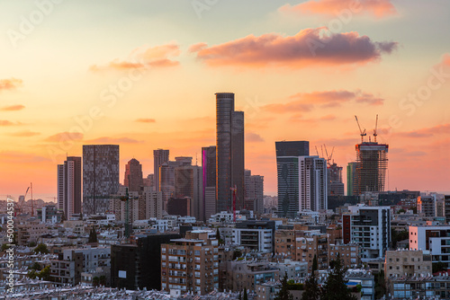 The Tel Aviv and Ramat Gan, Givatayim City Skyline At Sunset, Sunrise