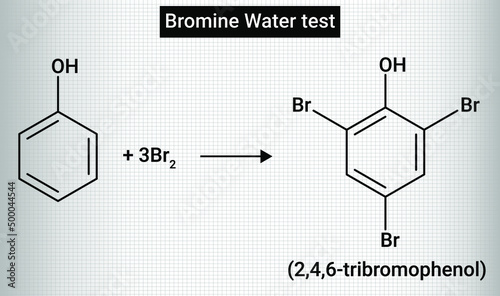 Bromine water test: Take aqueous or alcoholic solution of the organic compound in a test tube. Add excess of bromine water. A yellowish white precipitate is obtained.
