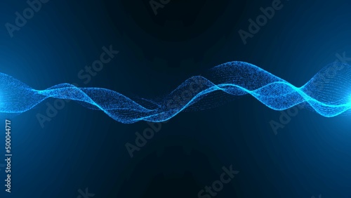 Neon background. Blue 3d wave design, spiral. Texture lines, points. Pattern outer space. Plexus glow stars, dots. Milky Way. LED strip. Poster of technology, science, presentations, business.