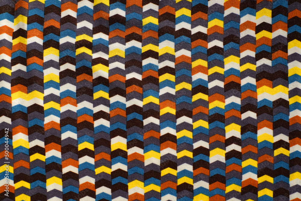 Fototapeta premium Cotton fabric with geometry, textile abstract background, top view