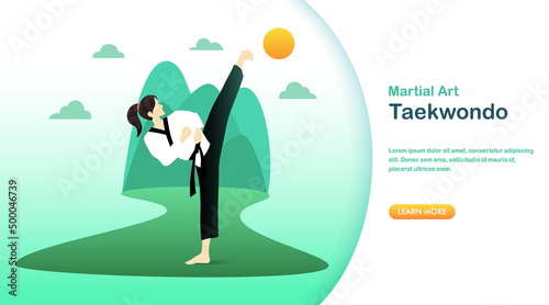 Flat illustration of taekwondo martial art. Taekwondo banner, site, poster template