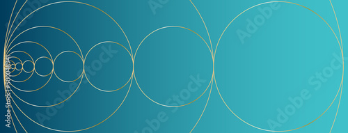 Background header or banner with circle pattern for coaching, counseling, psychology. Representing growth and development. Green blue teal and gold vector design with golden ratio proportions.