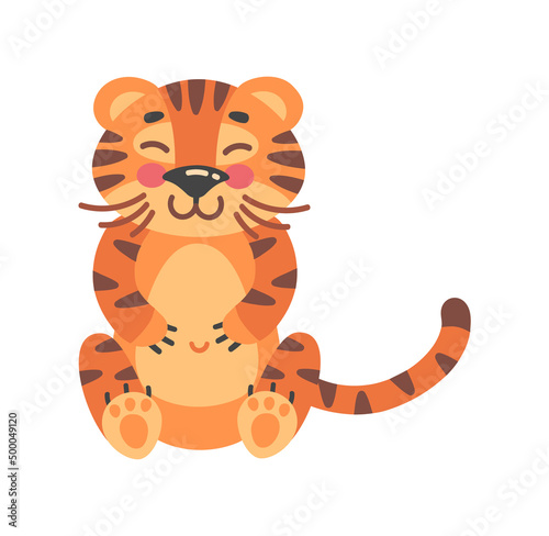 Wild kitten. Childish tiger, offspring mammals, vector illustration