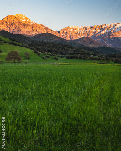 Closeup of the Erymanthos mountain range during the golden hour photo
