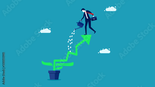 business grow. Growth concept. Arrow pointing up is likened to prosperity photo