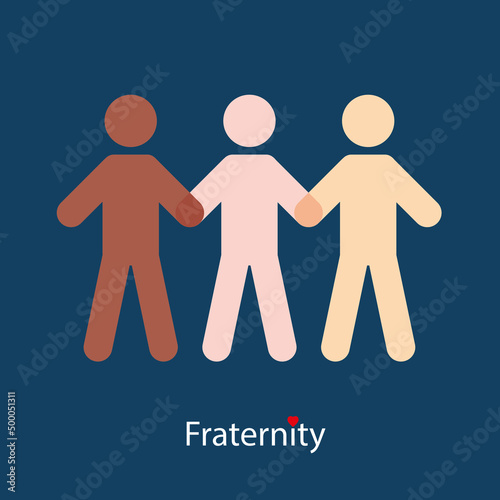 Concept de fraternité pour lutter contre le racisme avec des hommes de différentes couleurs qui se donnent la main.