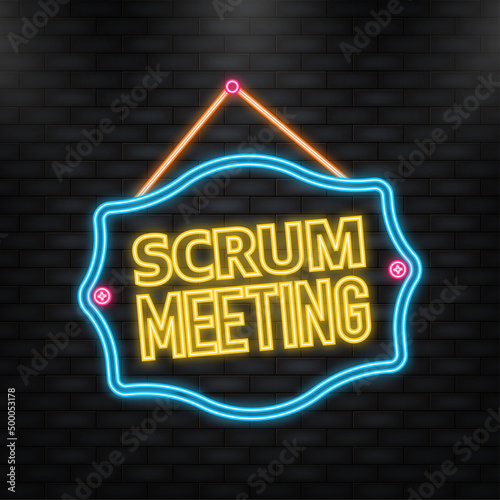 Neon Icon. Flat icon with scrum meeting. Project development illustration. Vector icon.