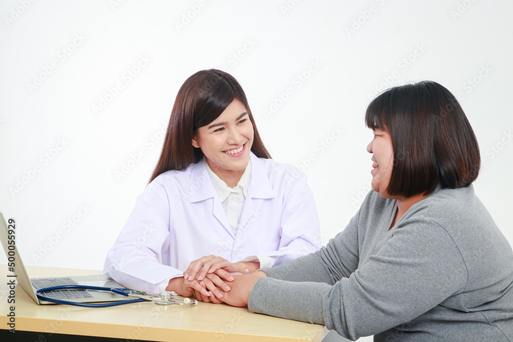 Asian beautiful woman doctor Counseling for obese patients In regards to healthy health care. Weight loss concept. medical services Asian beautiful woman doctor Counseling for obese patients In regards to healthy health care. Weight loss concept. medical services