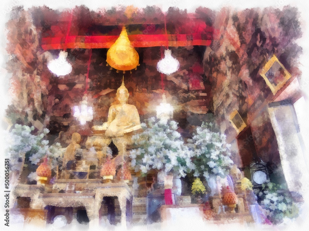 Wat Arun temple ancient Thai architecture in Bangkok watercolor style illustration impressionist painting. Wat Arun temple ancient Thai architecture in Bangkok watercolor style illustration impressionist painting.