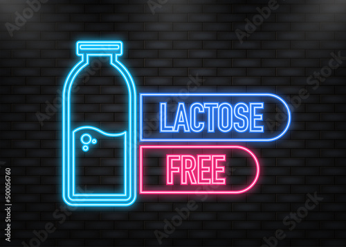 Neon Icon. Flat icon with lactose gluten gmo sugar free. Organic signs. Vector illustration