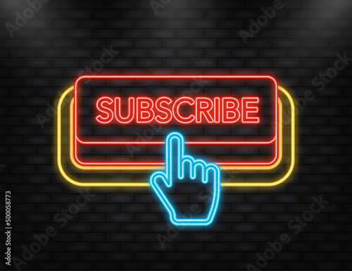 Neon Icon. Icon with red subscribe neon button on white background for web marketing design. Flat deign