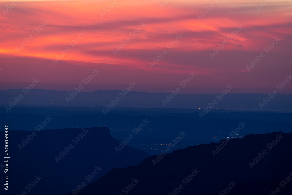 red sunset in the mountains
