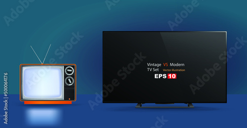 Vector of modern and vintage TV screens on a dark blue background