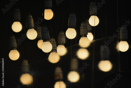 Closeup shot of the lights decorated in one of the shopping malls of Visakhapatnam, India photo