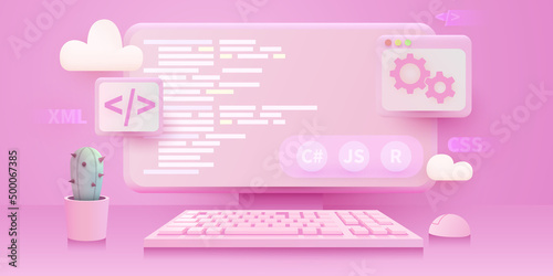 Web development, coding and programming banner. Computer code.