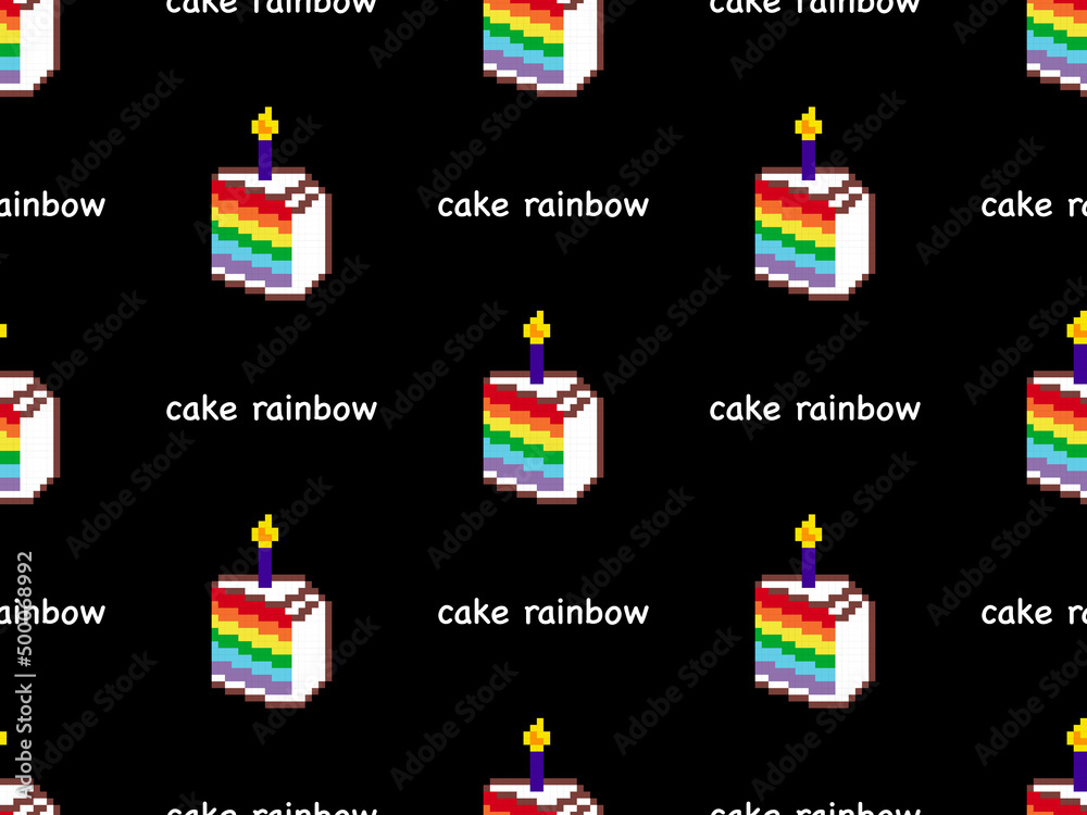 Cake cartoon character seamless pattern on black background.Pixel style