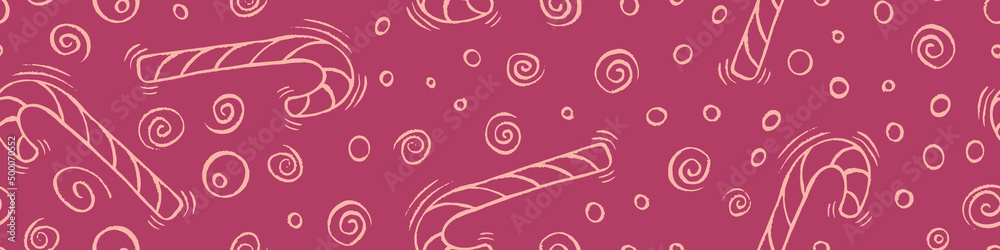 Seamless horizontal border with hand drawn sweet canes. Candy pattern. Vector illustration. Seamless horizontal border with hand drawn sweet canes. Candy pattern. Vector illustration.