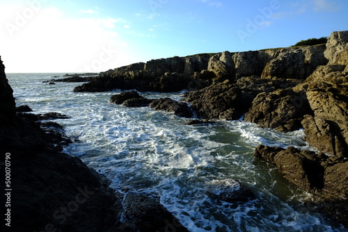 The wild coast at le Pouliguen on the Atlantic shore. France, November 2021.