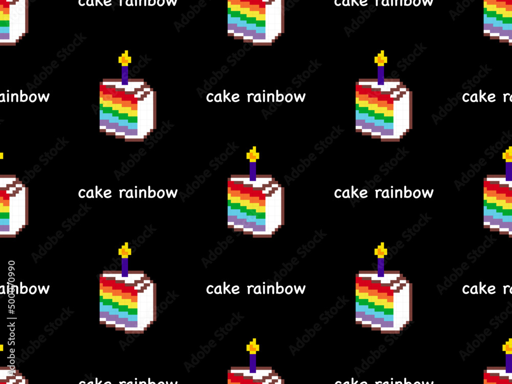 Cake cartoon character seamless pattern on black background.Pixel style