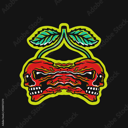twin skull cherry illustration breaking away