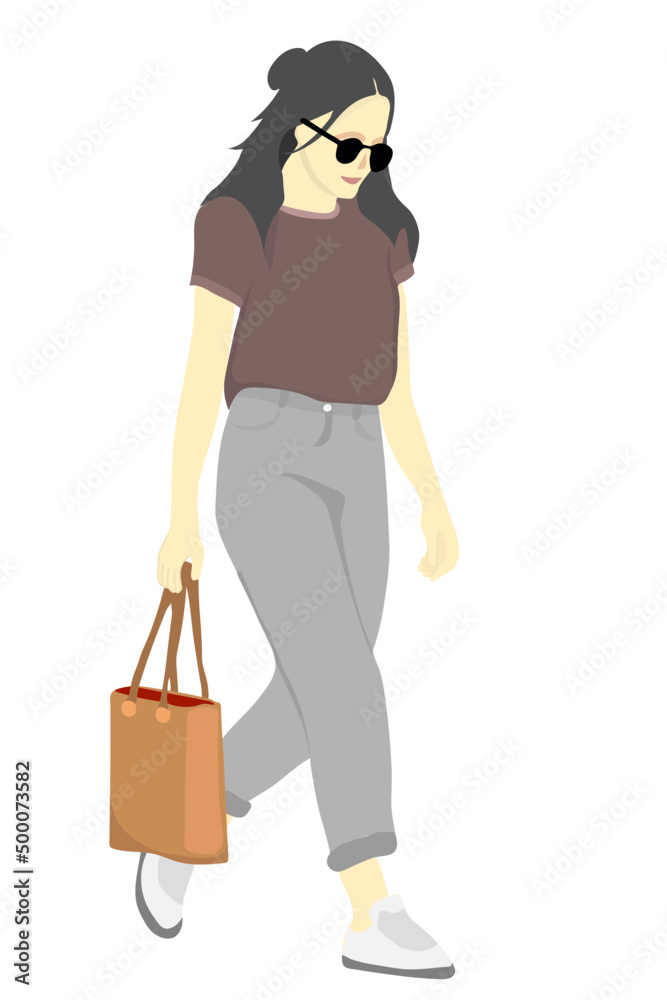 model casual girl walking pose with bag and sunglasses model casual girl walking pose with bag and sunglasses