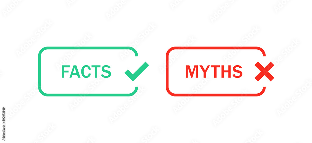 Facts vs myths icons with check mark icon button myths facts label banner with checkmark icon. popup buttons Facts vs myths icons with check mark icon button myths facts label banner with checkmark icon. popup buttons
