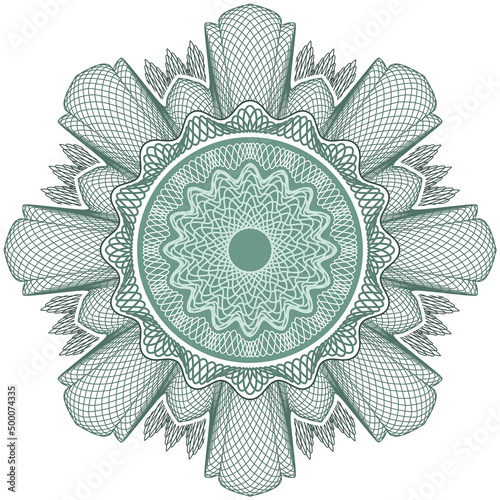 Abstract green linear guilloche rosette. 