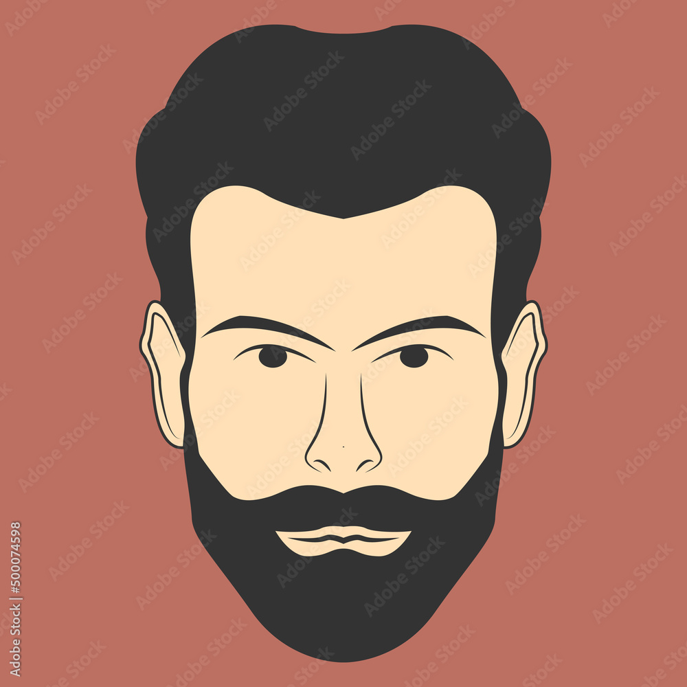 Bearded man illustration in flat cartoon style Bearded man illustration in flat cartoon style