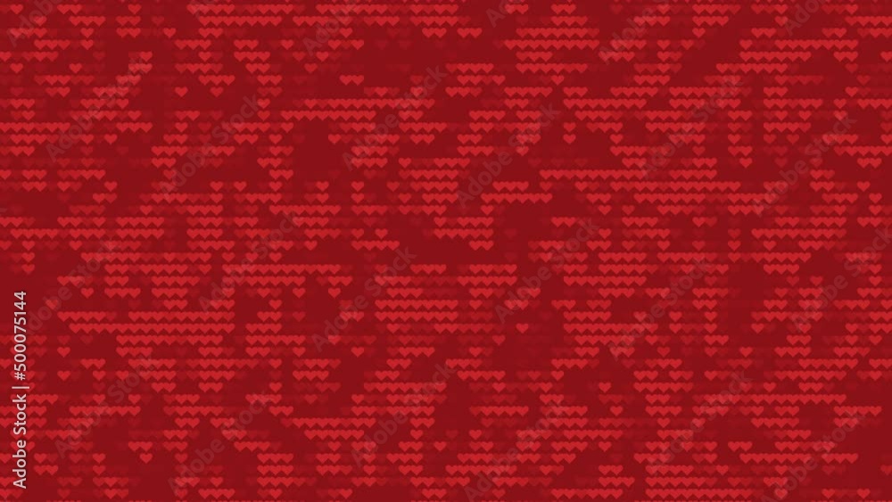 Abstract red background with moving and glowing heart mosaic particles. Seamless loopable animation. Abstract red background with moving and glowing heart mosaic particles. Seamless loopable animation.