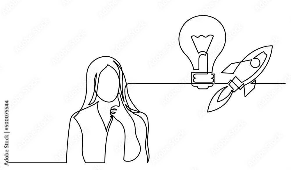 one line drawing of person thinking about idea solving problems finding ...