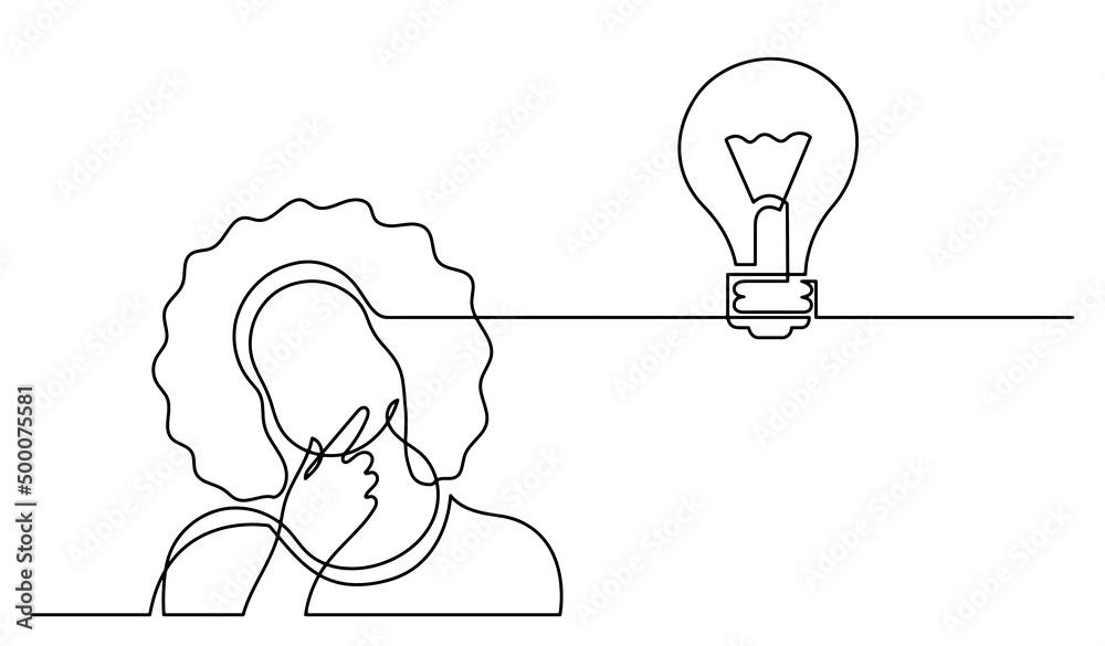 one line drawing of person thinking about idea solving problems finding ...