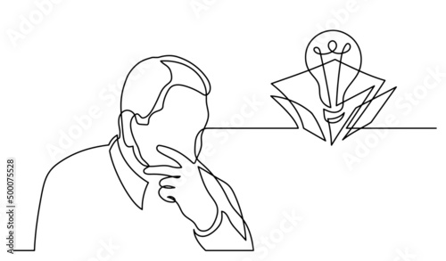 one line drawing of person thinking about idea solving problems finding solutions