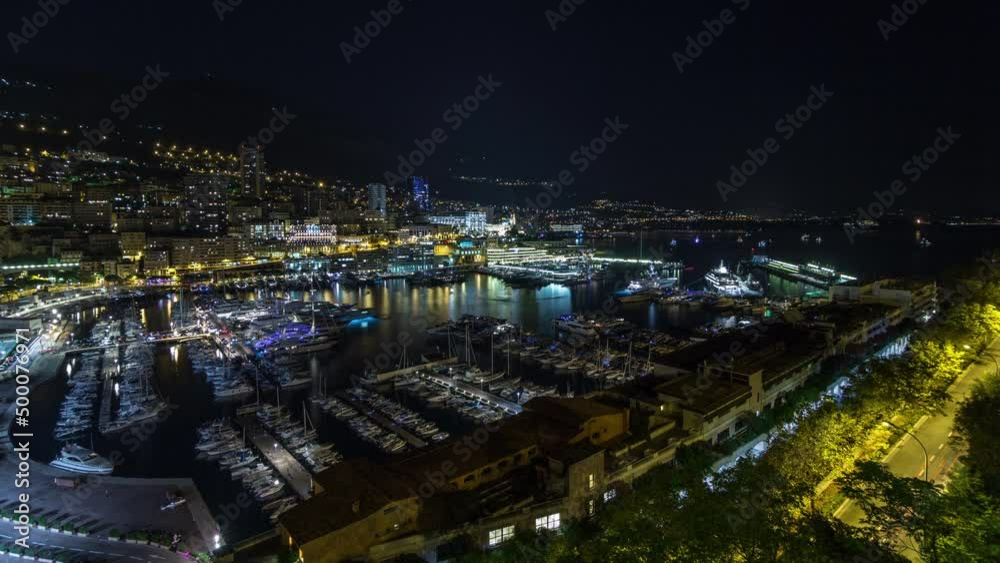 Panorama of Monte Carlo day to night timelapse from the observation deck in the village of Monaco with Port Hercules Panorama of Monte Carlo day to night timelapse from the observation deck in the village of Monaco with Port Hercules