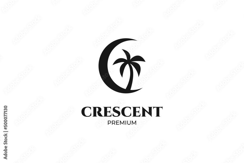 Crescent with coconut tree logo design vector Crescent with coconut tree logo design vector