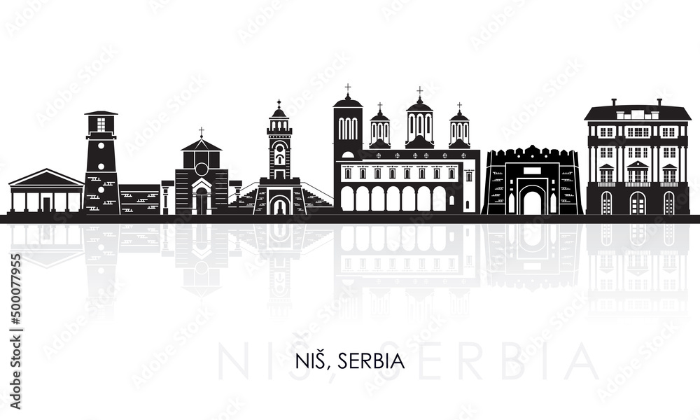 Silhouette Skyline panorama of City of Nis, Serbia - vector illustration