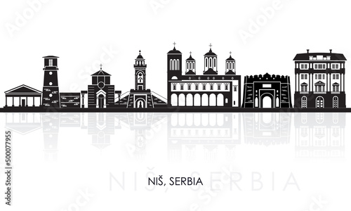 Silhouette Skyline panorama of City of Nis, Serbia - vector illustration photo