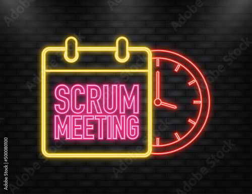 Neon Icon. Flat icon with scrum meeting. Project development illustration. Vector icon.
