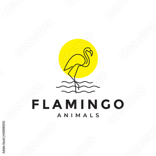 line simple beautiful flamingo with sunset logo design vector graphic symbol icon illustration creative idea