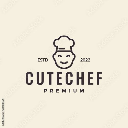 head kids cute smile line chef logo design, vector graphic symbol icon illustration creative idea
