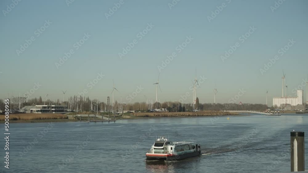 River cruise with wind turbines sustainable energy River cruise with wind turbines sustainable energy