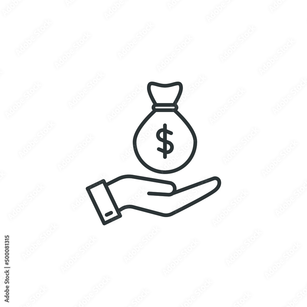 Vector sign of the Pictograph of money on hand symbol is isolated on a white background. Pictograph of money on hand icon color editable. Vector sign of the Pictograph of money on hand symbol is isolated on a white background. Pictograph of money on hand icon color editable.