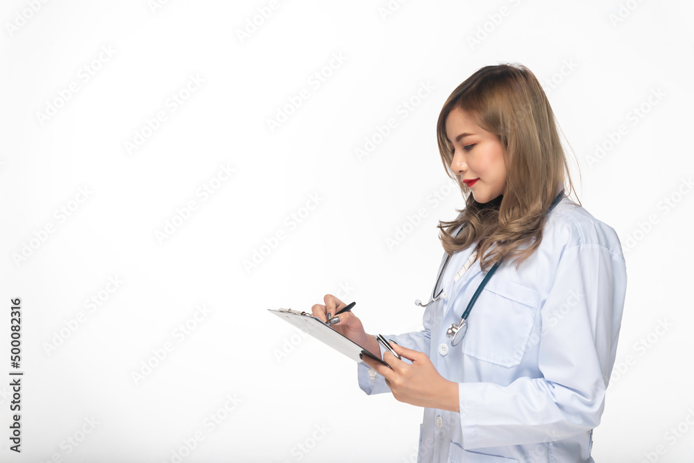 Portrait of young Female doctor on white background,Asian man,Thailand people Portrait of young Female doctor on white background,Asian man,Thailand people
