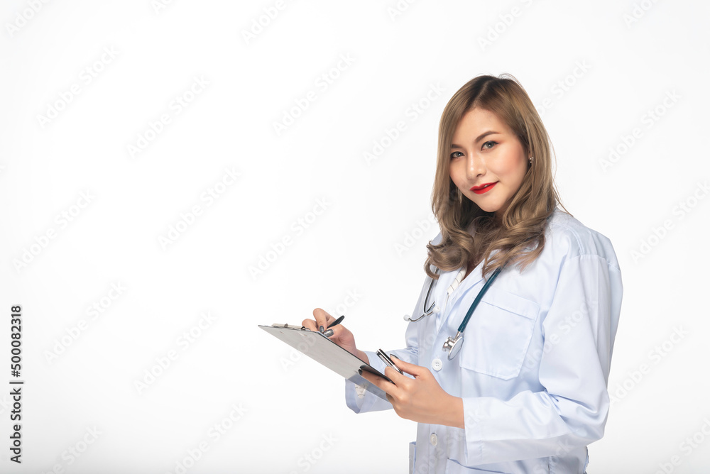 Portrait of young Female doctor on white background,Asian man,Thailand people Portrait of young Female doctor on white background,Asian man,Thailand people