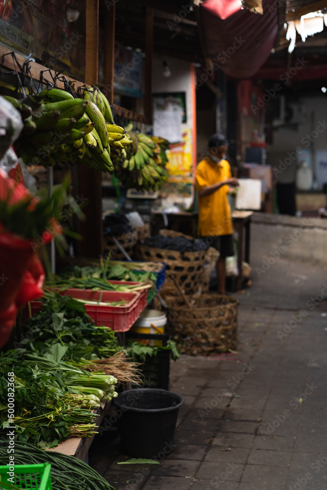 Asian food market, fruits and vegetables in Asian street market. Indonesia, Bali. April 2022.